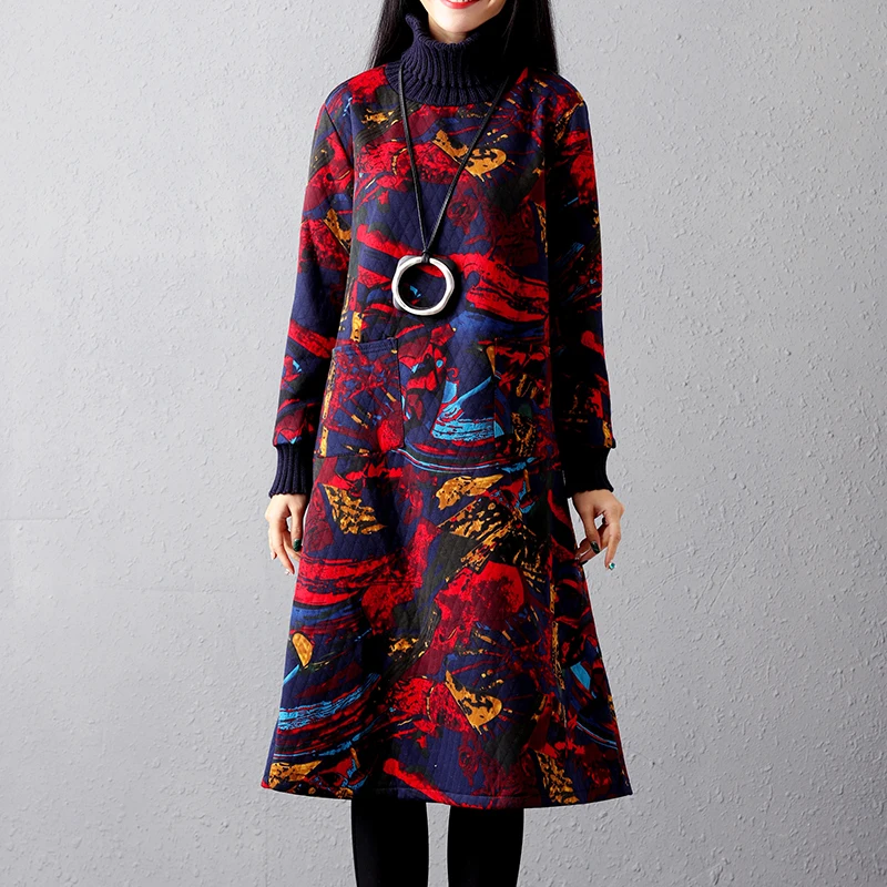 Женское винтажное платье средней длины с принтом в этническом стиле свободное