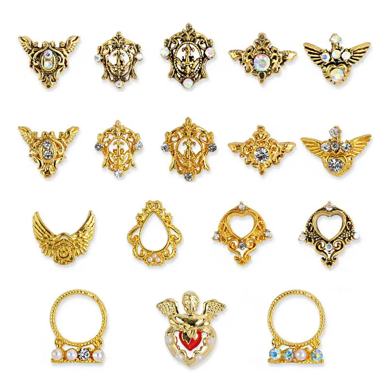 

20pcs/lot Japanese Retro Manicure 3D Alloy Nail Art Angel Roman Hollow Rivet Metal Nails art Rhinestone Decoration nail charms