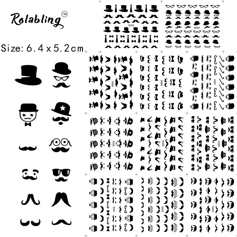 Горячая продажа различные формы бороды серии наклейки для ногтей маникюра