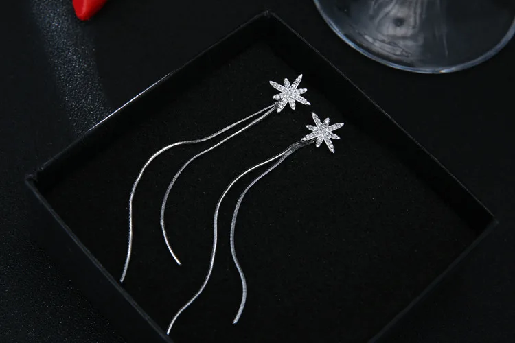 Серебряные серьги-гвоздики из стерлингового серебра S925 пробы с кисточками после
