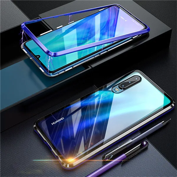 Black and Blue Адвака Магнитная Адсорбция металлический противоударный чехол для huawei P20 P30 Lite Pro Nova 3 Lite 3i P Smart+ 3E Nova 4 4E Магнитный чехол - Цвет: Black and Blue