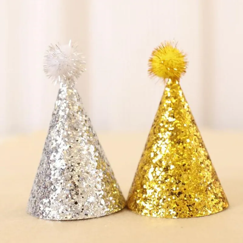 

Creative Children Gold Powder Pompon Birthday Party Hats Kids Dress Up Props Birthday Party Dress Decoration