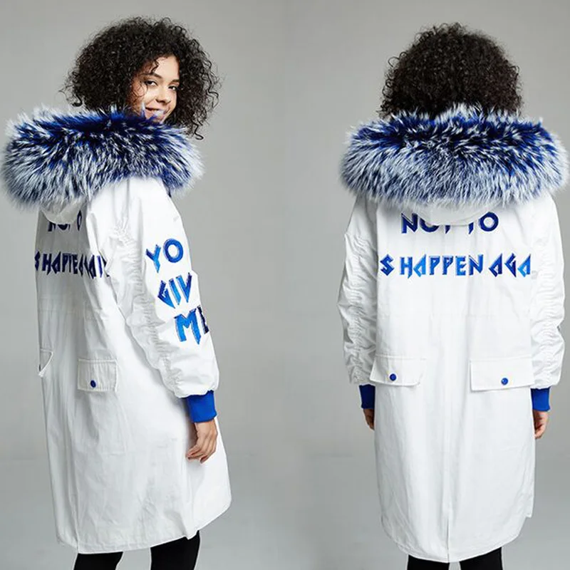 Натуральный мех енота 2018 Женская длинная пуховая Парка женская зимняя куртка с