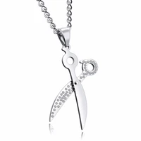 stainless steel crystal paved stylist scissor pendant necklace beauty salon hairdresser jewelry gifts for women men