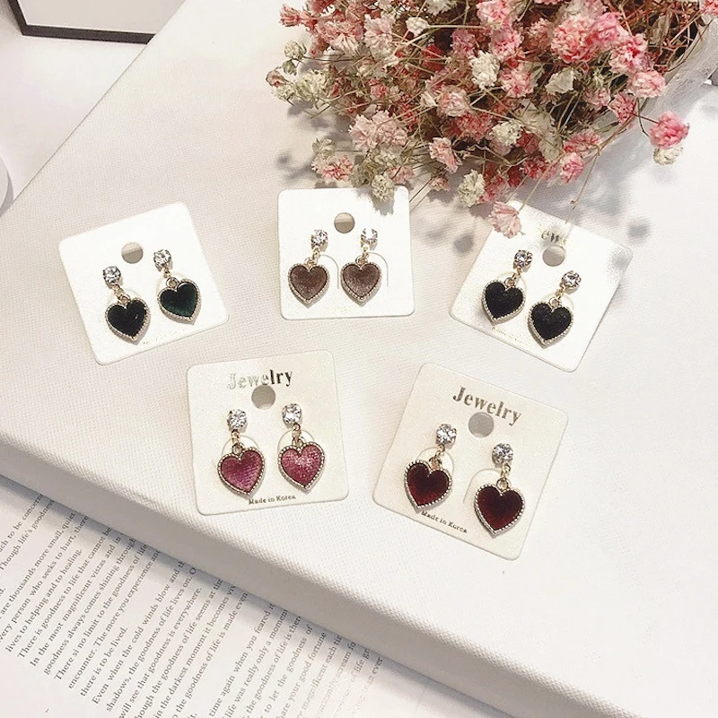 2018 Spring New Arrival Korean Shiny Zircon Velvet Love Heart Earrings For Women Bijoux Fashion Jewelry Vintage Brincos | Украшения и
