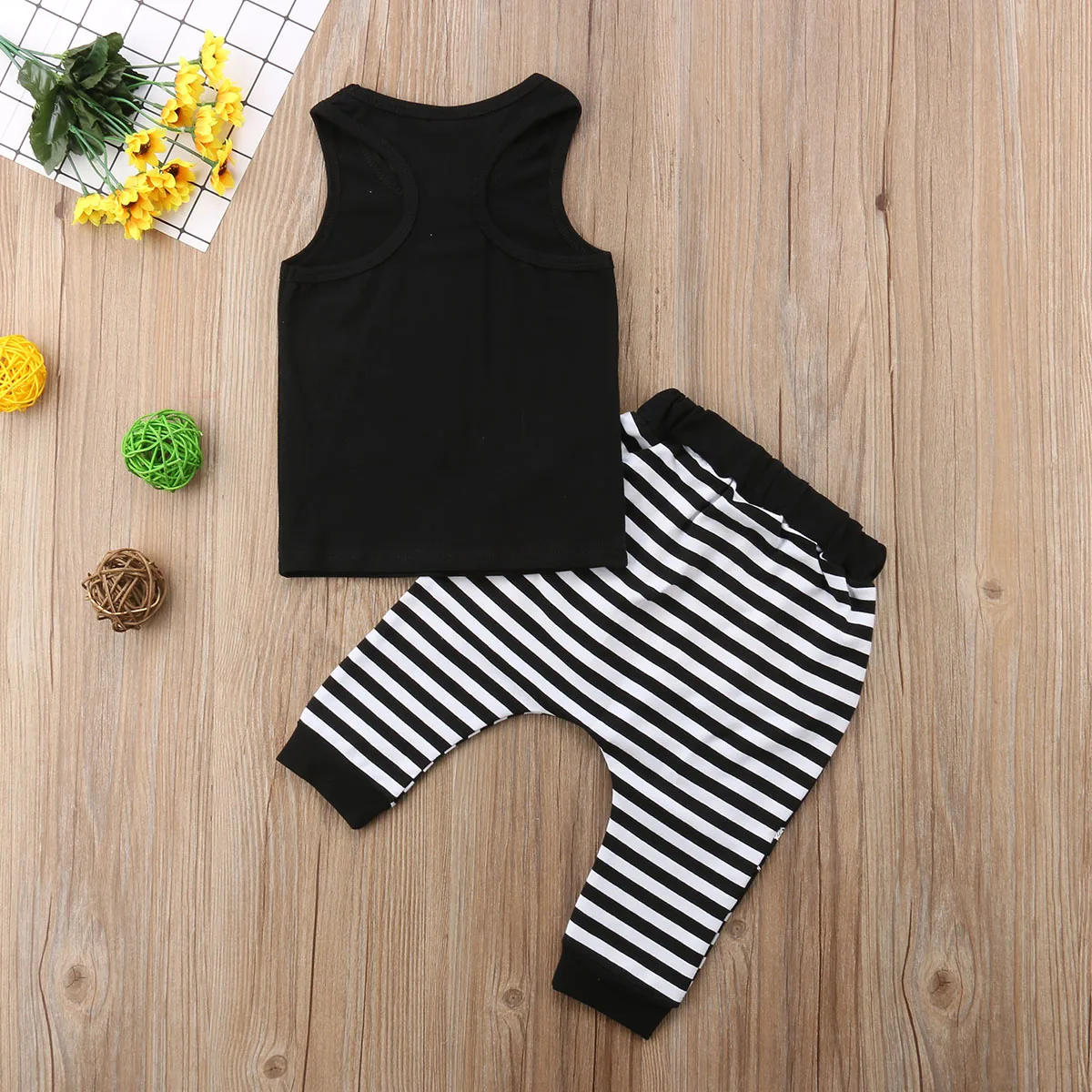 Newborn Kids Striped Boss Clothing Set Baby Boy Cotton Vest Tops+Harem Pants Leggings Outfits |