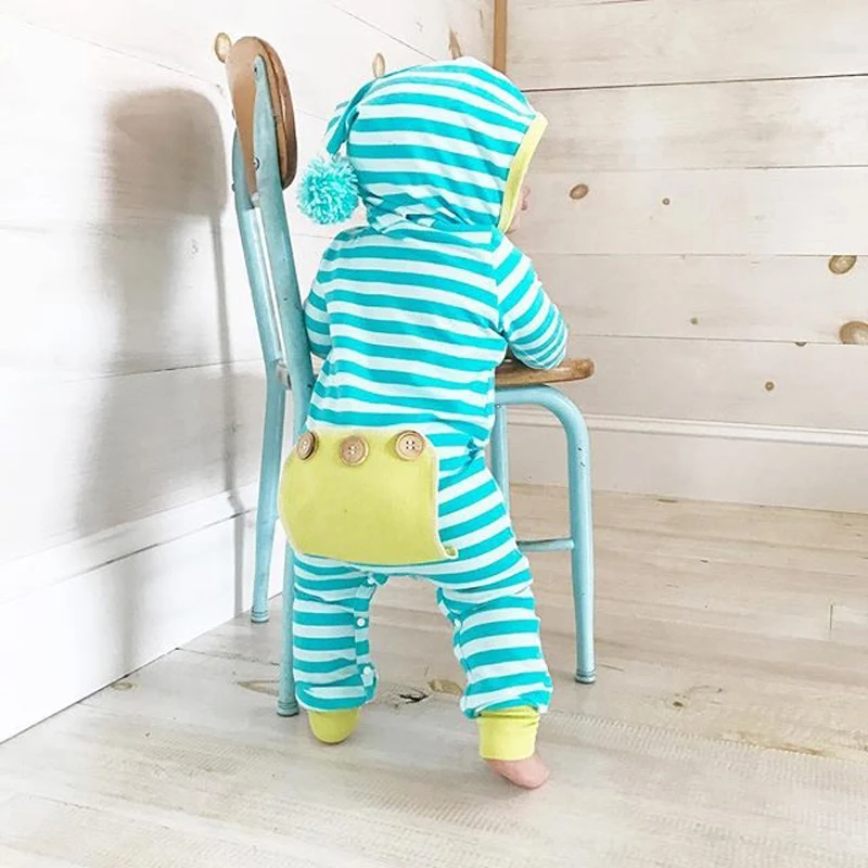 Детский комбинезон с длинным рукавом капюшоном в полоску на осень 2020|baby romper long|baby