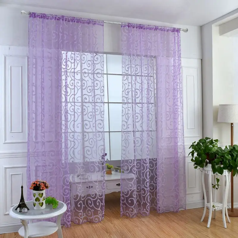 B purple100x200cm Летние тюлевые шторы разных размеров на окно для гостиной, спальни, кухни, современные оконные цветные занавески из вуали VC - Цвет: B purple100x200cm