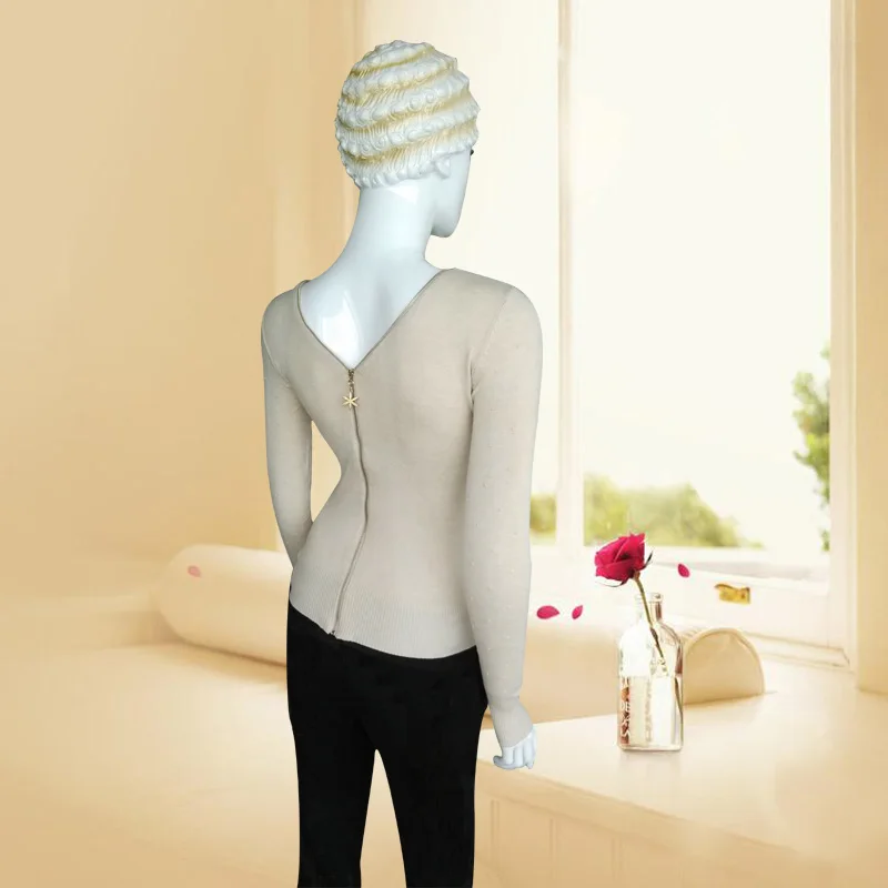 Женский свитер с двойной молнией кашемировый вязаный пуловер длинными рукавами