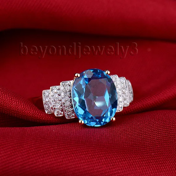 LANMI женские кольца с топазом чистое золото 14 карат бриллиантами синим кольцо для