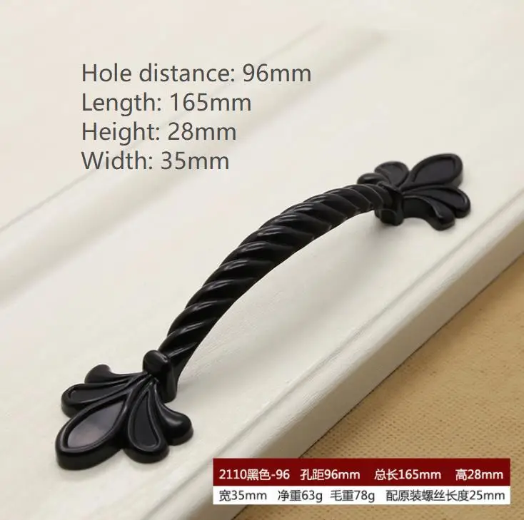 hole distance 96mm 2 шт Черная отделка Фортепиано черная фурнитура коллекция Европейский стиль садовый шкаф ручка дверная ручка - Цвет: hole distance 96mm