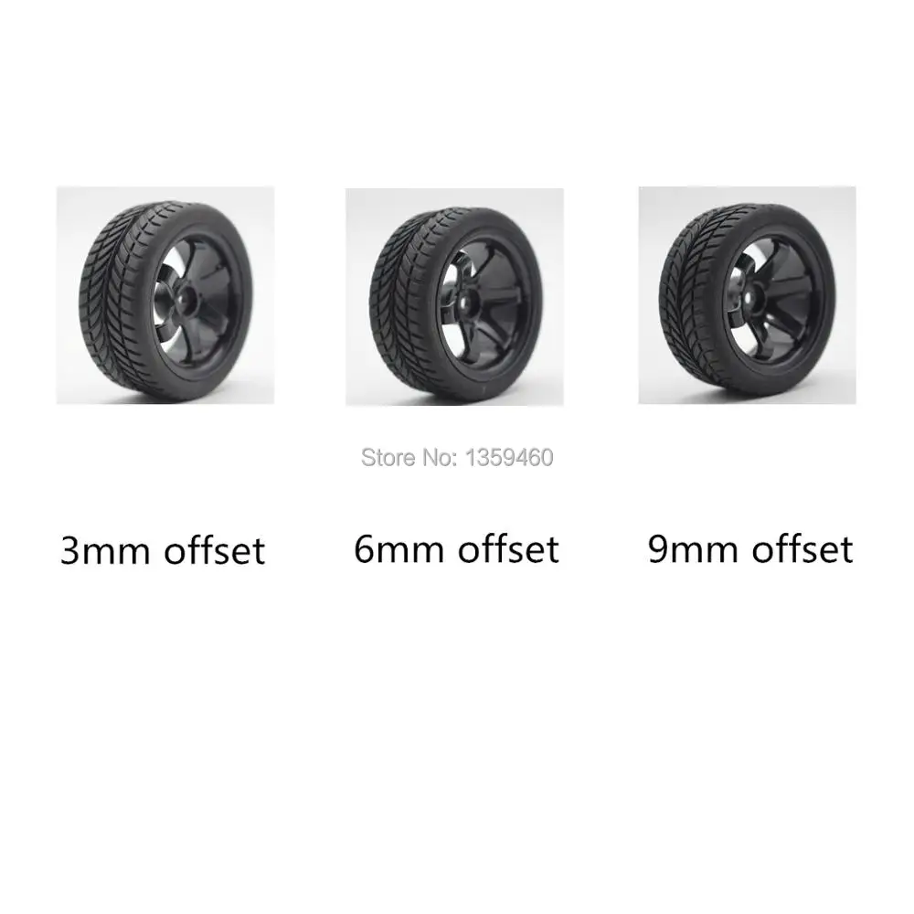 4pcs 1/10 RC Soft Rubber Touring Tire Tyre Wheel Rim W6SNK(Black) 3/6/9mm Offset for 1:10 Car 10005+21012 | Игрушки и хобби