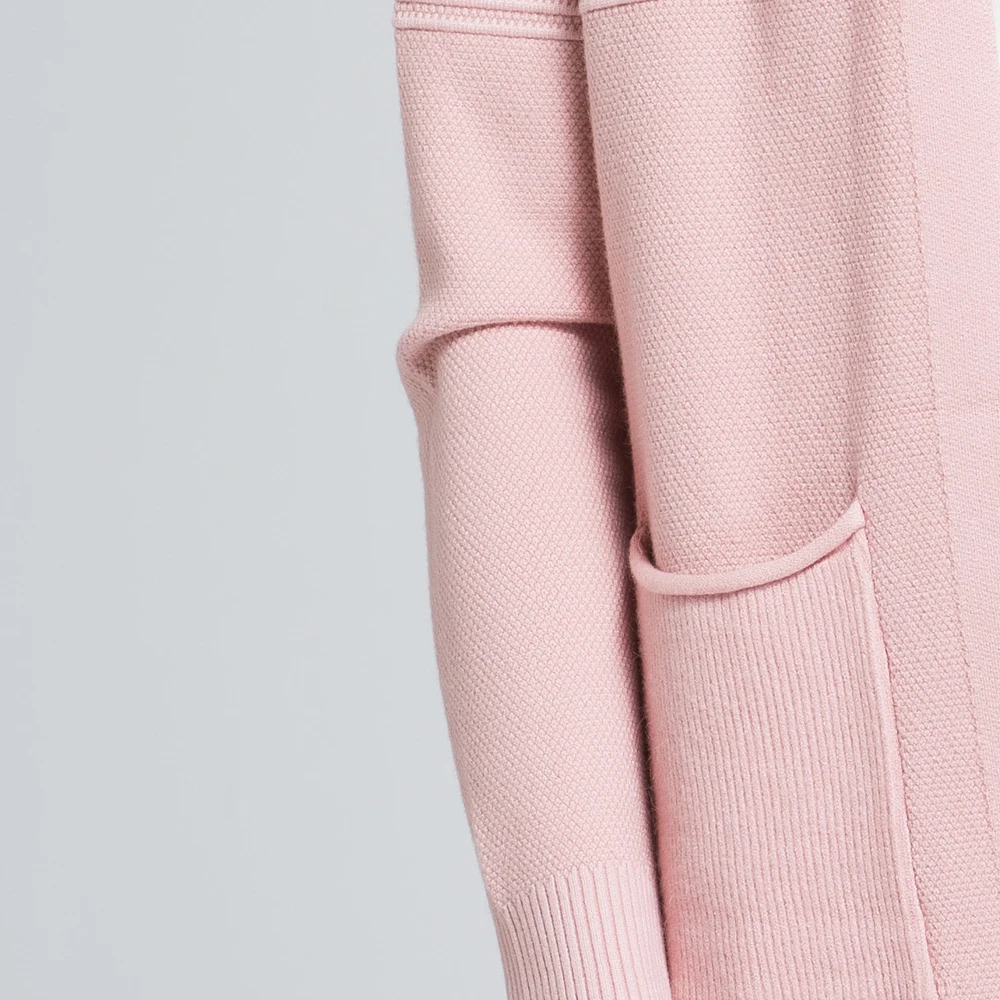 WEN TING 2017 Women Casual Solid Color Long Sleeve Open Stitch Fornt Pocket Cardigan Gray Spring Knitted Elegant Coat |