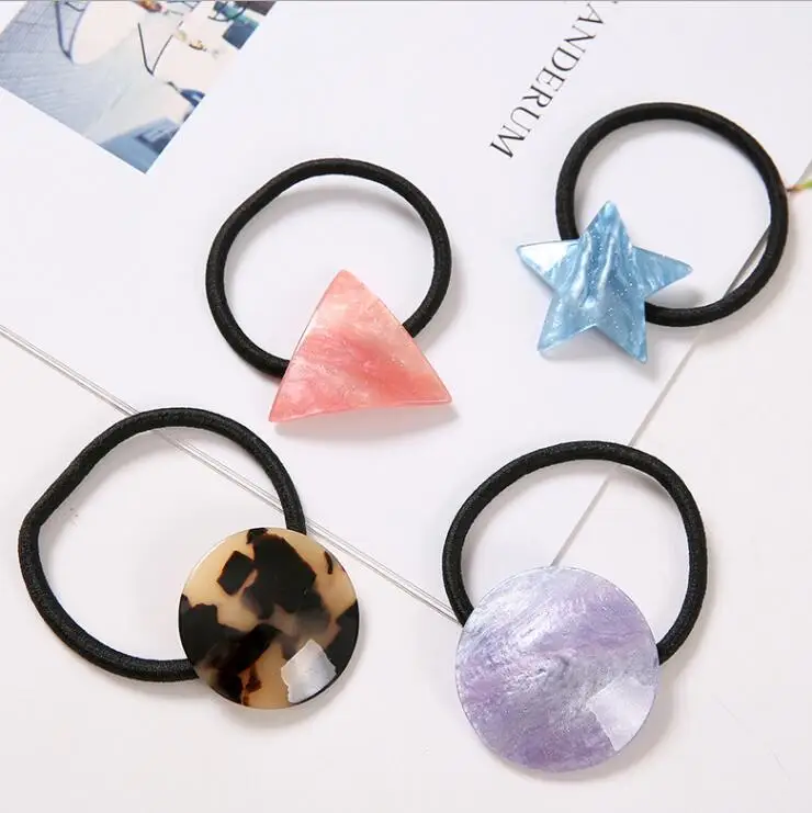 

Cute Acrylic Geometry Starry Sky Women Girls Kids Hair Ring Rope Tie Accessories For Children Elastic Hair Rubber Bands Scrunchy