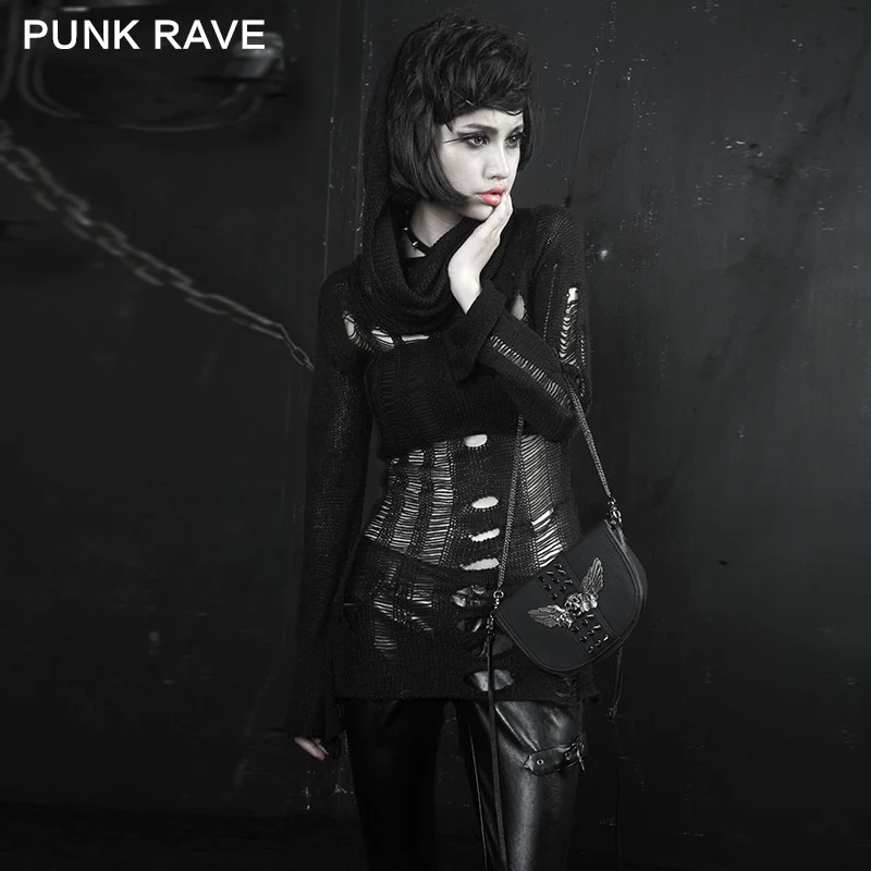 Свитер с сеточкой в стиле панк модные сетчатые свитера готическом вязаные