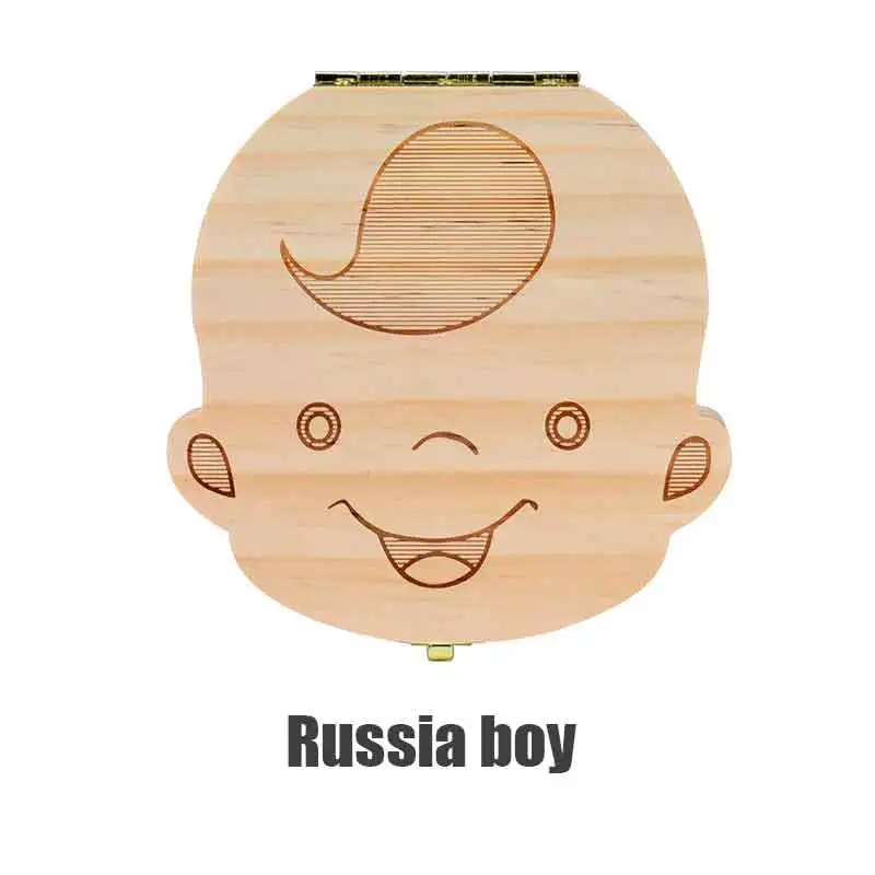 russia boy Зуб Коробка Португальский/Испанский/английский/голландский/французский/русский/Итальянский деревянная коробка для зубов органайзер для хранения молочных зубов - Цвет: russia boy