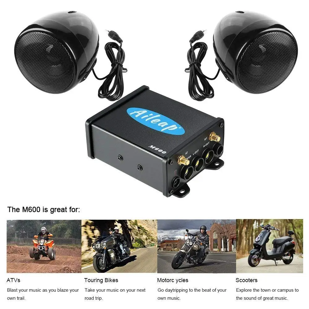 Aileap M600N мотоцикл/ATV/Лодка аудио система с Bluetooth, fm-радио, Aux вход, одна пара " всепогодных динамиков(черный