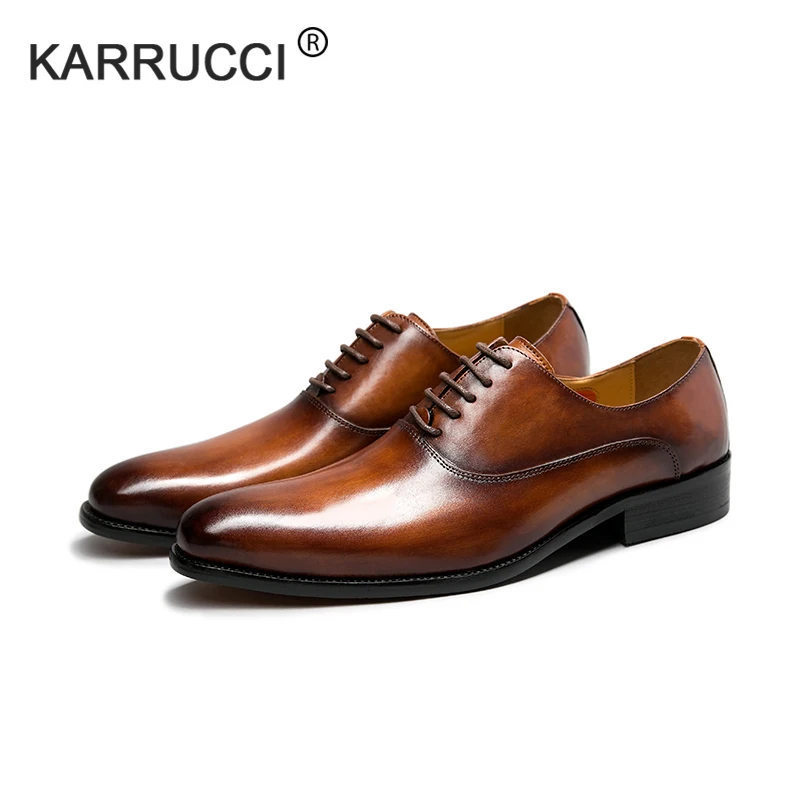 KARRUCCI с круглыми эксклюзивная ручной работы bespoke на заказ из натуральной опойковой кожи Туфли в британском стиле для Свадебное торжество деловая встреча