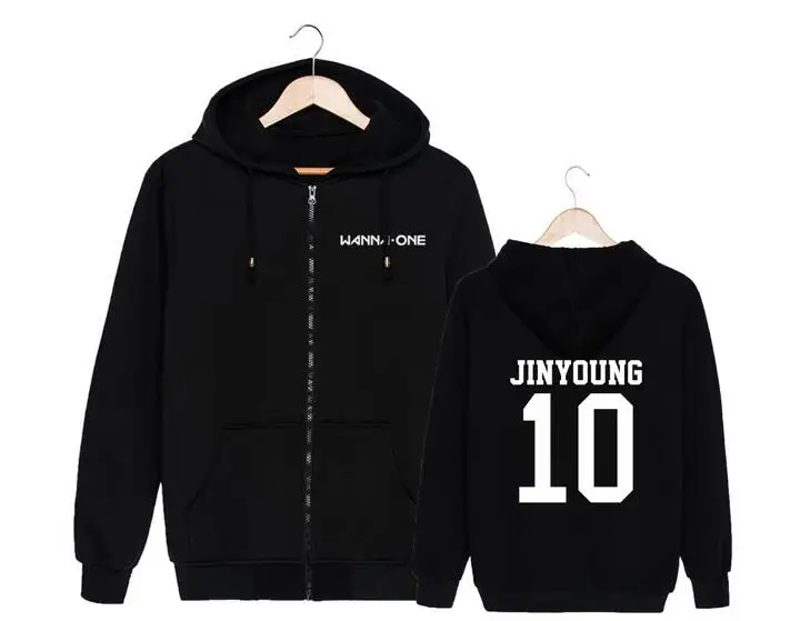 

Kpop wanna one member name printing zipper hoodie jacket wannable supportive autumn winter unisex fleece zipper sweatshirt