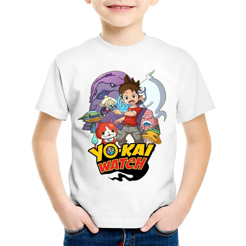 Детские футболки с мультяшным принтом Yo Kai Watch Детская летняя забавная футболка
