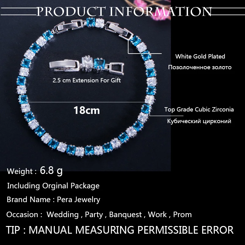 Модный женский большой квадратный браслет Pera в форме багета с фианитами