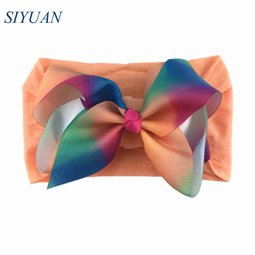 23 30pcs/lot Summer Style Soft Nylon Elastic Headband with 4.6 inch Grosgrain Ribbon Hair Bow Girl Hairband 35C Available HB089 - Цвет: 23