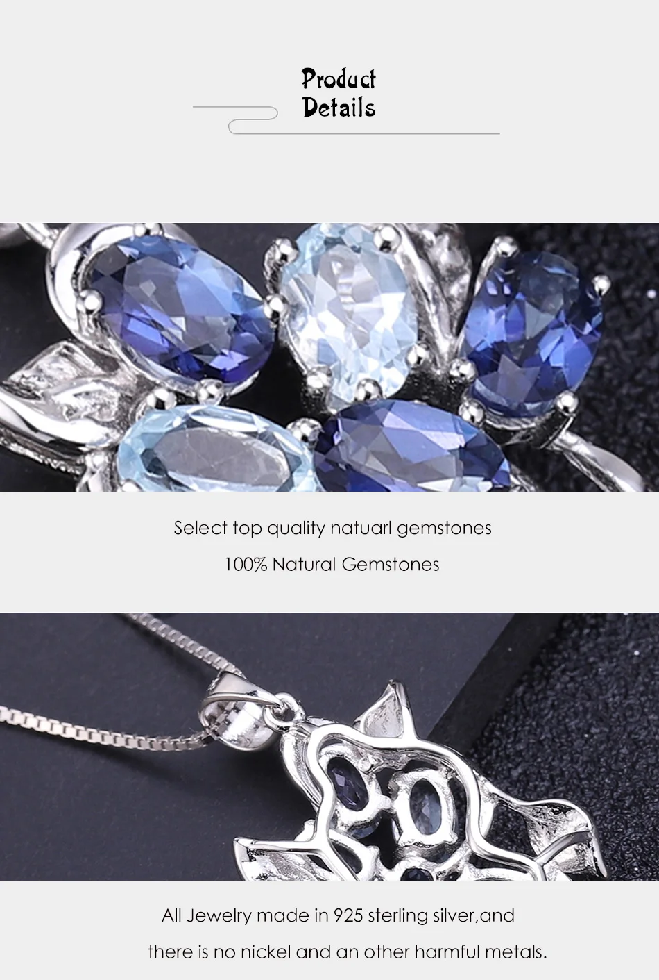 GEM'S BALLET 2.4Ct натуральный голубой топаз Мистический Кварц 925 пробы Серебряный Драгоценный камень кулон ожерелье для женщин ювелирные изделия