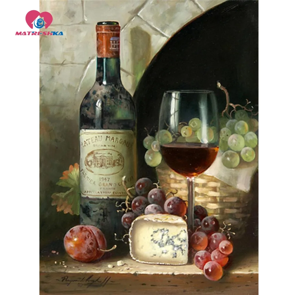 Алмазная вышивка пейзаж вино фрукты картина Стразы Вышивка Набор для мозаики