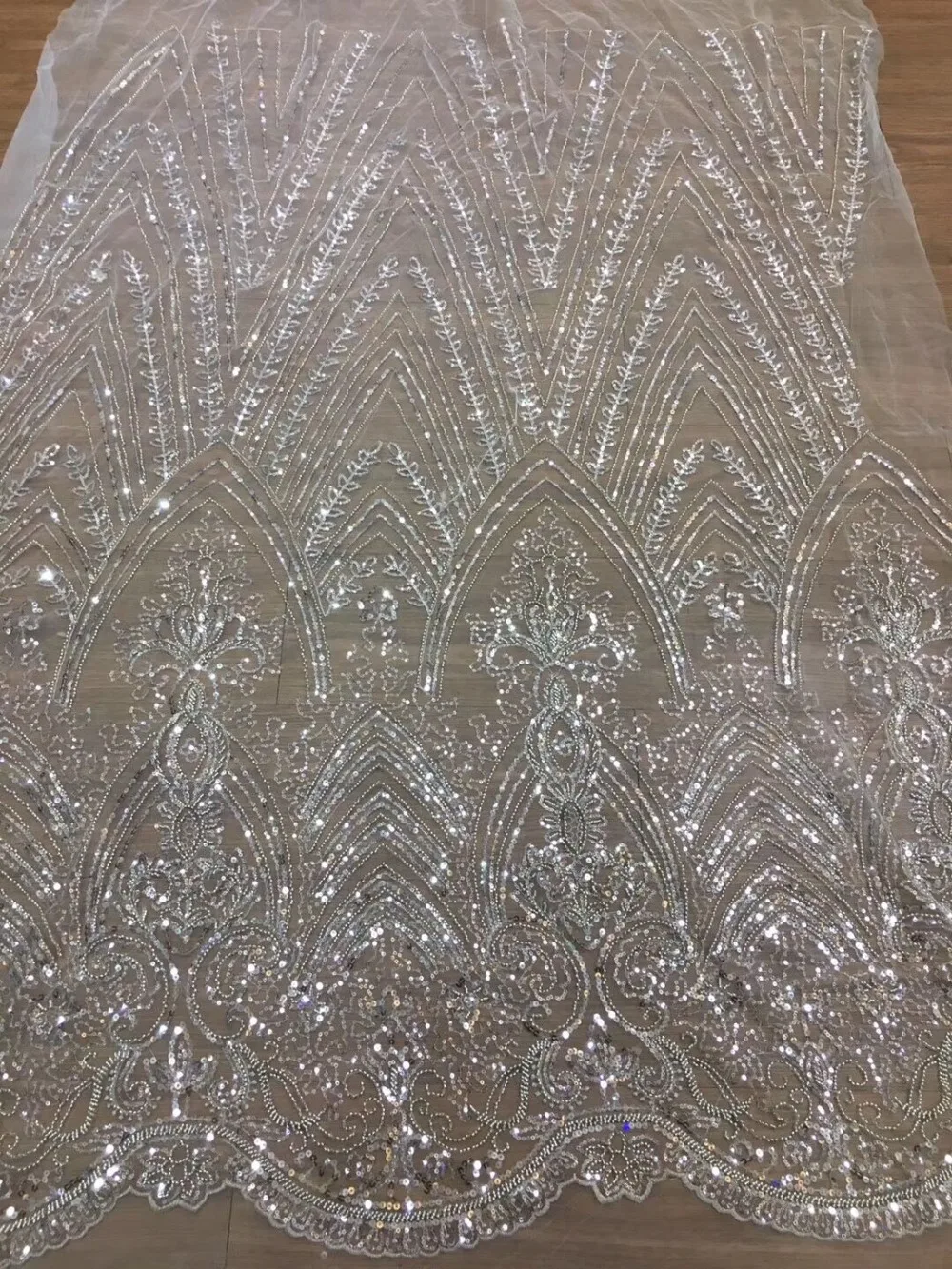 ZH-12147 good looking French tulle embroidery lace fabric with beads for bridal dress | Дом и сад