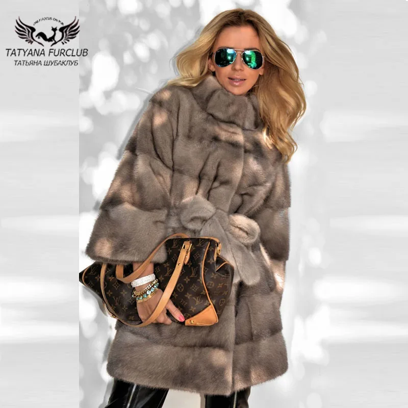 Норковое меховое пальто tatyan Furclub длинные из натурального меха норки с поясом