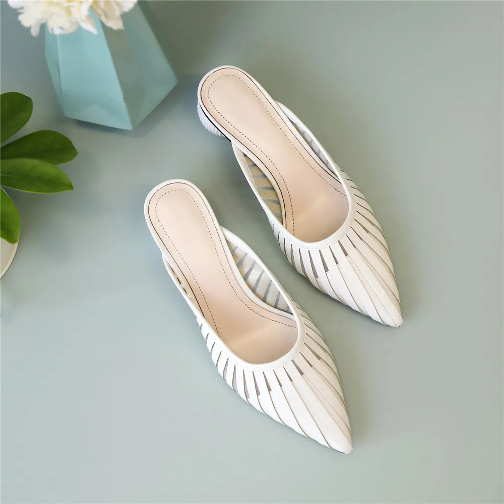 Брендовые туфли без задника с острым носком женские шлепанцы из натуральной кожи