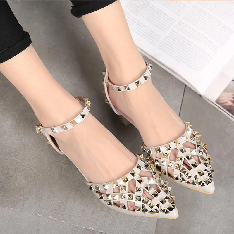 Туфли женские с заклепками роскошные брендовые элегантные заостренный носок