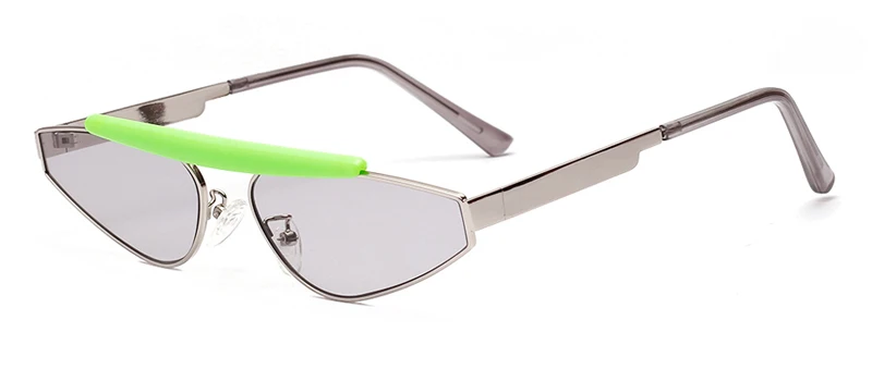 silver green Peekaboo, черные солнцезащитные очки "кошачий глаз" для женщин, Ретро стиль,, Летний стиль, металл, uv400, маленькие солнцезащитные очки для женщин, красные, новые модные подарки - Цвет линз: silver green