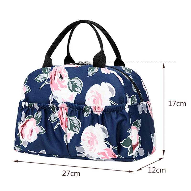 Fashion Flower Printing Food Bag Waterproof Fabric Female Portable Handbag Lunch Box for Women | Багаж и сумки