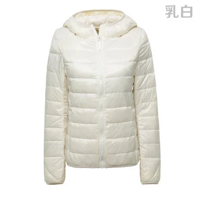 Женские пуховики с капюшоном на молнии коротким утиным пухом однотонные большие