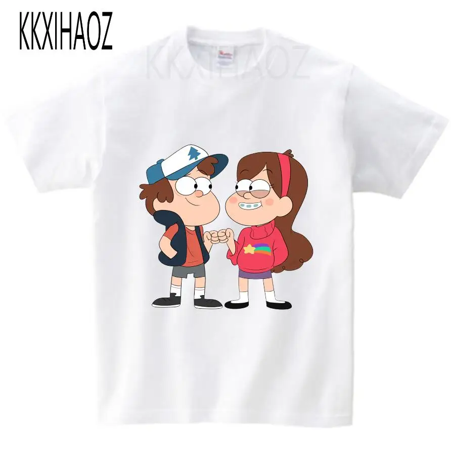 white childreT-shirt Футболки для мальчиков и девочек с изображением Гравити Фолз Мэйбл Диппер детские забавные мультяшные футболки с коротким рукавом, детские топы, футболки, одежда для малышей NN - Цвет: white childreT-shirt