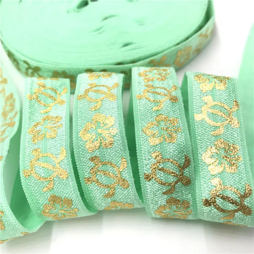 

5/8" (5 yards/lot) Gold Turtle Foe Elastic Ribbon Band For Sewing Ties Hair Accessories Waist Garment