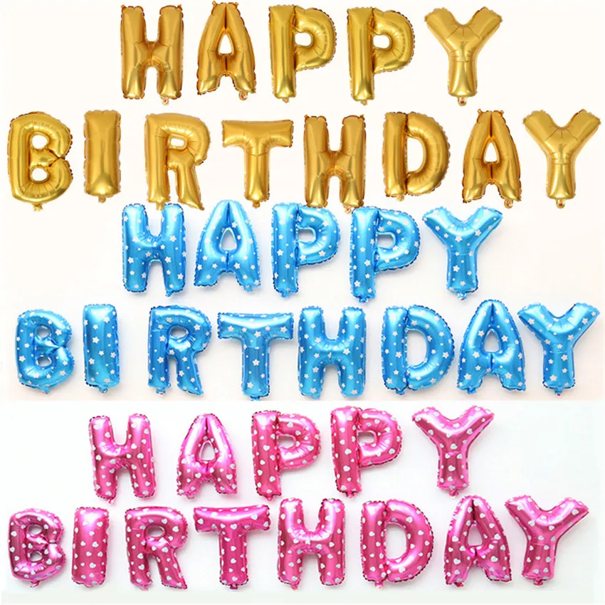 13 ШТ. Письма С ДНЕМ РОЖДЕНИЯ Фольгированные Шары Серебро Золото Дети Днем