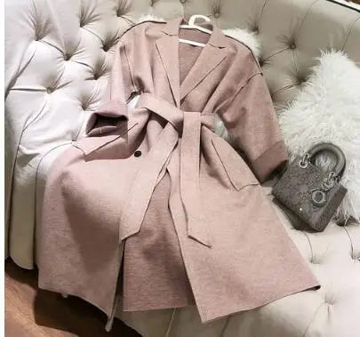 pink Русский дизайн, высокое качество,, женский элегантный Тренч из смеси шерсти, винтажное кашемировое пальто с поясом, пальто - Цвет: pink