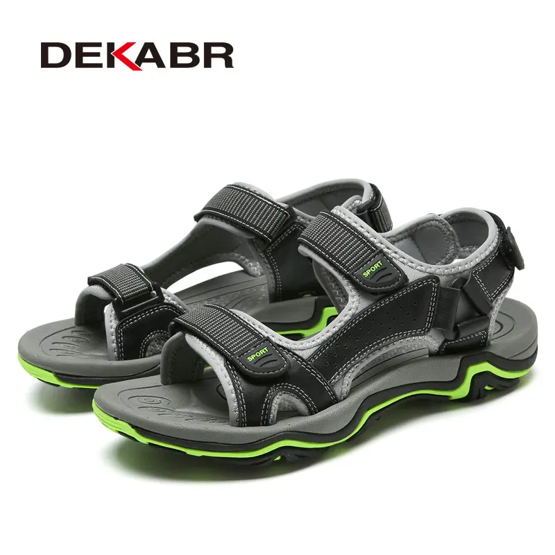 Dark Gray Black Мужские летние нескользящие сандалии DEKABR, темно-серая мягкая удобная обувь из натуральной кожи, модная повседневная обувь, размеры 39-45 - Цвет: Dark Gray Black