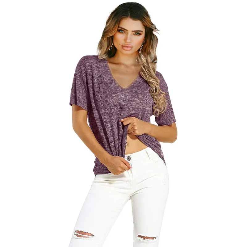 New Fashion V-neck T Shirt Women Sports Basic Female TShirt Summer Solid Sexy Cotton Loose Thin Tops C260 | Женская одежда