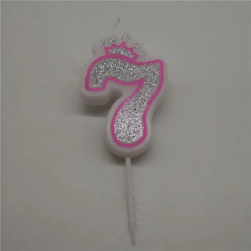 silver pink 7 Цифры 0, 1, 2, 3, 4, 5, 6, 7, 8, 9, синие свечи в виде короны для детского душа, детские конфеты для мальчиков, украшения для торта на свадьбу, день рождения, вечеринку - Цвет: silver pink 7