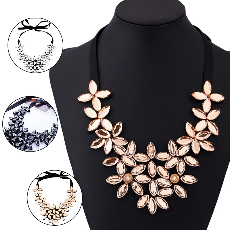 

Pinksee New Arrival Resin Crystal Jewelry for Women Geometric Flower Choker Bib Necklace Party Charm Gift Summer Style
