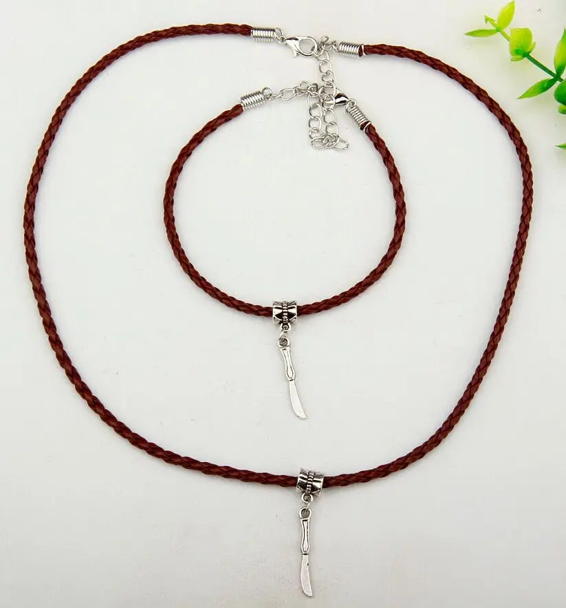 10 комплектов хит антикварный серебряный нож подвеска многоцветная плетеная