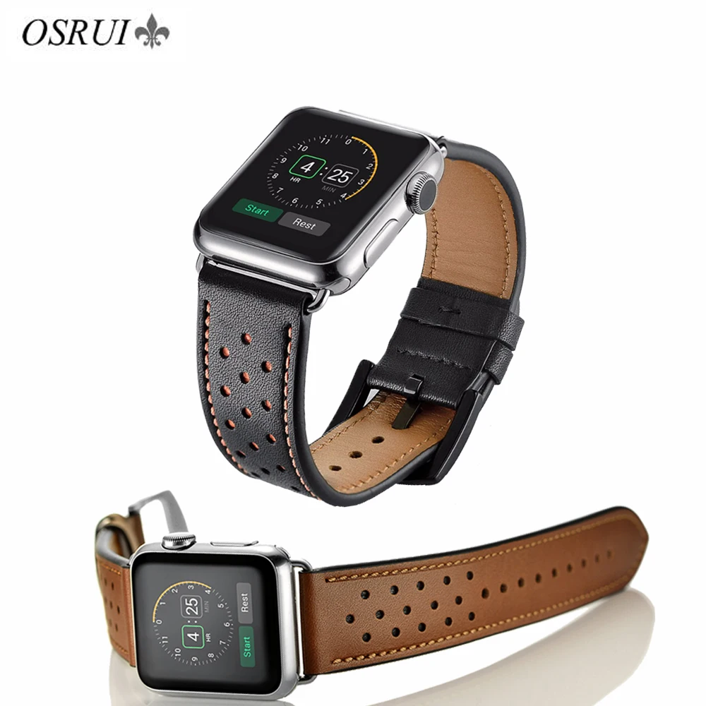Ремешок OSRUI кожаный для Apple Watch Band 4 44 мм 42 браслет iwatch band correa aplle watch 38 series 3 2 1|Ремешки