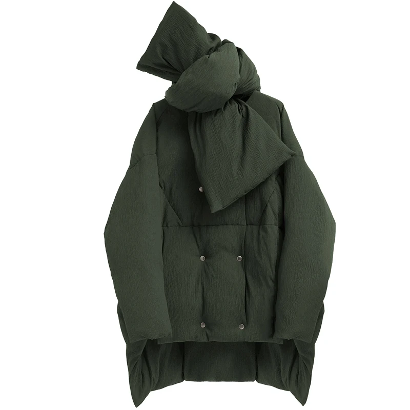 IRINAY212 Новая коллекция с шарфом двубортный oversize Асимметричный Зима белая утка подпушка куртка пальто для женщин