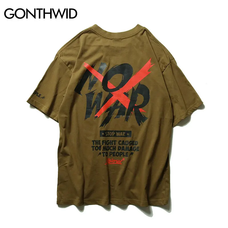 GONTHWID, футболка с принтом «NO WAR», новая летняя футболка с принтом «анти-война», мужские футболки в стиле хип-хоп, повседневные топы с коротким рукавом, футболки, уличная одежда