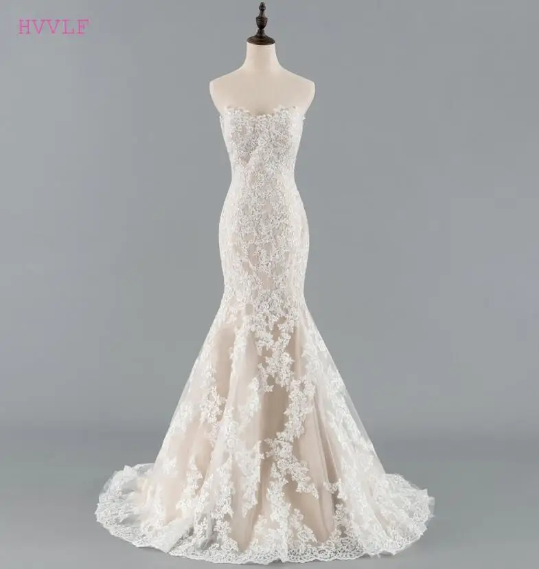 Шампанское Vestido De Noiva свадебные платья свадебное платье силуэт "Русалка" из фатина Кружева Аппликация Дешевые Свадебное платье в богемном стиле Свадебные платья - Цвет: same as the photo