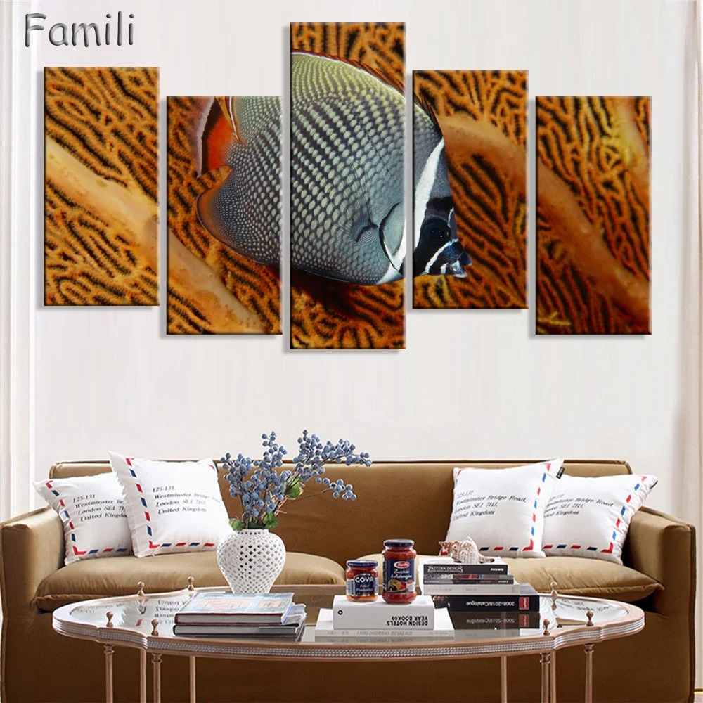 5 шт./компл. фотообои с рыбами тропические Подводные Животные мир морской волны