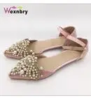 Wexnbry весна и осень модные туфли-лодочки с острым носком на низком ходу сексуальные шелка и атлас кружева сладкие женская обувь плюс 43 - Цвет: Розовый